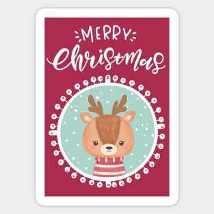 Merry Christmas, greetingcard with a cute little deer in the snow Sticker